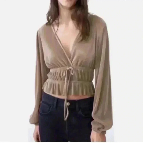 Zara Woman's Cropped Pleated Long Sleeve Top Pink Mauve - Picture 8 of 8